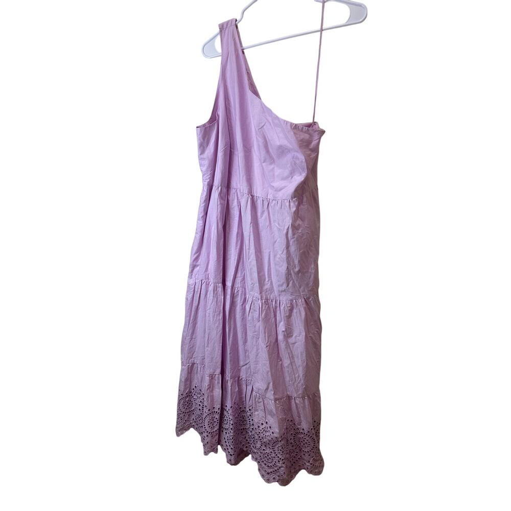 Gap Sz 14 NWT One Shoulder Midi Dress Eyelet Trim Lavender Tiered Flowy Cotton - Picture 3 of 7
